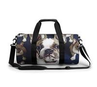 Tropical Beach Palm Tree Gym Bag Small Travel Duffle Bag with Compartment Carry On Weekender Bag for Women Men, Cute french bulldog, 17.7in/9in/9in