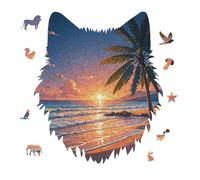 Tropical Beach Palm Tree Jigsaw Puzzle 175PCS Wolf Head Design Puzzle Wooden Jigsaw Puzzles for Adults Families