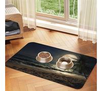 Tropical Beach Palm Tree Patterned Pet Feeding Mat with Water-Absorbing PU Top & Rubber Base - Anti-Slip Dog Cat Food Mat for Cats, Dogs & Pets, 30x45cm