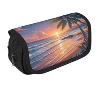 Tropical Beach Palm Tree Pencil Case Organizer - Large Capacity 3 Compartment Pencil Pouch for Adults, Portable Makeup Bag & Aesthetic Stationery Bag with Zipper (8.7x4.3") Unisex Gift
