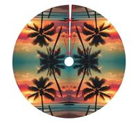 Tropical Beach Palm Tree Print Christmas Tree Skirt Xmas Tree Skirts Mat 48 Inches For Indoor Holiday Party Merry Christmas