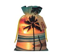 Tropical Beach Palm Tree Print Drawstring Gift Bags,For Holiday Season,Birthdays,Anniversaries And Any Special Occasion