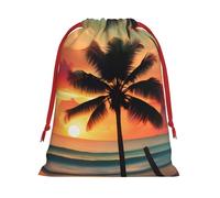 Tropical Beach Palm Tree Print Gift Reusable Drawstring Bag Holiday Party Decor Daily Storage Celebrations Pouch