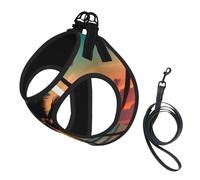 Tropical Beach Palm Tree Print Soft Mesh Dog Harness and Leash Set Pet Puppy Cat Comfort Padded Vest No Pull Harnesses