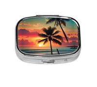 Tropical Beach Palm Tree Print Square Metal Pill Box Decorative Pill Case - Carry Your Meds in Style (Rectangular)