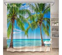 Tropical Beach Palm Tree Shower Curtain, Modern Minimalist Home Bathroom Decor, Polyester Fabric, with Hooks Included 180x260cm/(WxH)