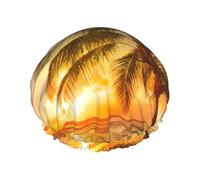 Tropical Beach Palm Tree Sunset 1 Printed Reusable Bathing Cap, Dual Layer Hair Cover For Long Thick Hair, 10.6in Headgear