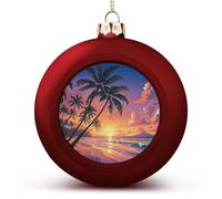 Tropical Beach Palm Tree Sunset Christmas Ball Ornaments 2.4 Inch, Shatterproof Plastic Xmas Balls Funny Christmas Tree Ornaments Hanging Balls for Holiday Party Home Decor, 2PCS