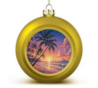 Tropical Beach Palm Tree Sunset Christmas Ball Ornaments 2.4 Inch, Shatterproof Plastic Xmas Balls Funny Christmas Tree Ornaments Hanging Balls for Holiday Party Home Decor, 1PCS