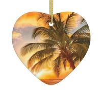 Tropical Beach Palm Tree Sunset Christmas Ceramic Ornaments Decoration For Tree Decorative Hanging Ornament