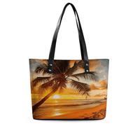 Tropical Beach Palm Tree Sunset Handbag with Zipper Large Shoulder Bag Leather Tote Bag Beautiful Satchel Bags Fashion Hobo Bags for Women