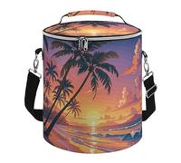 Tropical Beach Palm Tree Sunset Lunch Bag, 15L Portable Leakproof Picnic Basket with Shoulder Strap, Insulated Picnic Cooler Bag for Camping, Beach, Hiking & Groceries