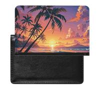 Tropical Beach Palm Tree Sunset Passport Holder with 3 Card Slots, Portable PU Leather Travel Wallet, Slim Protective Cover for Passport, ID, Credit Cards