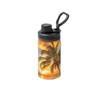 Tropical Beach Palm Tree Sunset Print 12 Oz Insulated Double Walled Stainless Steel Metal Water Bottle for Cold Hot Drink