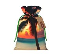 Tropical Beach Palm Tree Sunset Print Birthday Gifts Wrap Bag Unique Drawstring Gifts Bag Canvas Bags for Party Wedding Present,1 Piece M