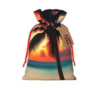 Tropical Beach Palm Tree Sunset Print Birthday Gifts Wrap Bag Unique Drawstring Gifts Bag Canvas Bags for Party Wedding Present,1 Piece M
