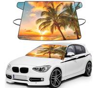 Tropical Beach Palm Tree Sunset Print Car Windshield Snow Cover, Windshield Cover For Ice And Snow Automotive Accessories