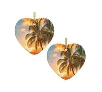 Tropical Beach Palm Tree Sunset -Print Custom Heart-Shaped Acrylic Ornaments For Christmas & Events | Double-Sided Printing, Premium Gold Lanyard | For Weddings, Parties, And Retail Displays.