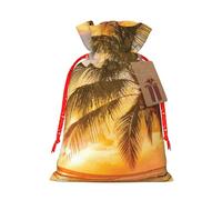 Tropical Beach Palm Tree Sunset Print Drawstring Bags Burlap Gifts Bag With Drawstring Gift Bags For Wedding/Party/Festival/Storage