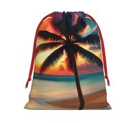 Tropical Beach Palm Tree Sunset Print Drawstring Gift Bag,Party Gift Bags,Reusable Christmas Drawstring Wrapping Bags