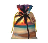Tropical Beach Palm Tree Sunset Print Drawstring Gift Bags,For Holiday Season,Birthdays,Anniversaries And Any Special Occasion