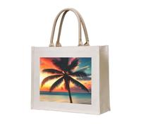 Tropical Beach Palm Tree Sunset Print Eco-Conscious Tote Bag Unisex Large Reusable Everyday Office Shopping Beach Travel