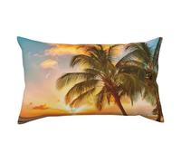 Tropical Beach Palm Tree Sunset Print Fuzzy Pillow Cover, Soft Plush Body Pillow Case With Hidden Zipper 91×50cm Women Men Gifts