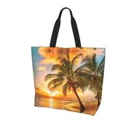 Tropical Beach Palm Tree Sunset Print Large Women Tote Bag,Waterproof Ladies Shoulder Bag