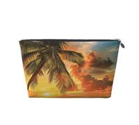 Tropical Beach Palm Tree Sunset Print Makeup Bag, Small Travel Cosmetic Bag Toiletry Bag Portable Makeup Pouch with Silver Zipper for Women Girls