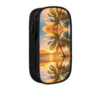 Tropical Beach Palm Tree Sunset Print Pencil Case Coin Key Card Bag Purse Large Pen Pouch for Kids Boys School Office