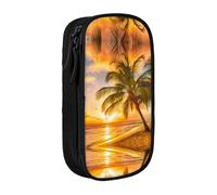 Tropical Beach Palm Tree Sunset Print Pencil Case Coin Key Card Bag Purse Large Pen Pouch for Kids Boys School Office