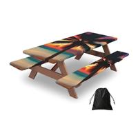 Tropical Beach Palm Tree Sunset Print Picnic Table Bench Cover Outdoor Waterproof Protector For Summer Camping