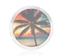 Tropical Beach Palm Tree Sunset Print Round Glass Ashtray, Portable Decorative Ashtray For Home Office Indoor Outdoor Patio Use