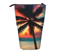 Tropical Beach Palm Tree Sunset Print Telescopic Adjustable Pencil Case Lightweight Organizer for Office Travel Pen Bag
