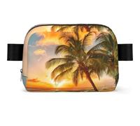 Tropical Beach Palm Tree Sunset Print Unisex Waist Bag Wear-Resistant Belt Bag Hip Bag with Adjustable Strap for Hiking and Travel