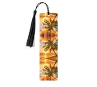 Tropical Beach Palm Tree Sunset Print Wooden Bookmark Bookmarks with Tassels Book Marks for Reading Hardcover Books Notebooks