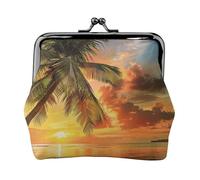 Tropical Beach Palm Tree Sunset Printed Coin Purse Pouch-Mini Coin Wallet,Change Purse,Leather Coin Pouch Holder For Woman Girls, Black, One Size, Modern,european Style, Retro