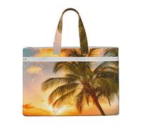 Tropical Beach Palm Tree Sunset Printed Document Bag Teacher Canvas File Tote Bag Pouch for Work, Casual Handbag for Office School Travel Beach