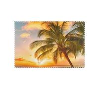 Tropical Beach Palm Tree Sunset Printed Placemats Set of 6 PCS, Heat Resistant Non-Slip Table Mats for Dining Table, Washable Kitchen Place Mats for Indoor & Outdoor