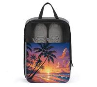 Tropical Beach Palm Tree Sunset Shoe Bag Waterproof & Breathable Shoe Pouch for Travel, Portable Carry Case for Sports Sneakers, Gym, Vacation