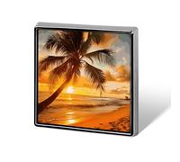 Tropical Beach Palm Tree Sunset Square Lapel Pin Printed Aluminum Alloy Memorial Pins Cute Funny Square Brooch Personalized Lapel Badge for Coats Suit Jackets And Wedding Gift