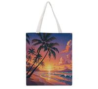 Tropical Beach Palm Tree Sunset Tote Bag, Aesthetic Canvas Tote Bag Reusable Grocery Shopping Bag for Women Men