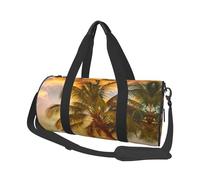 Tropical Beach Palm Tree Sunset Travel Duffel Bag for Women Men,Print Polyester Tote Round Luggage Bag with Shoulder Strap