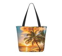 Tropical Beach Palm Tree Sunset Women'S Large Shopping Tote Bag, Lightweight Durable Polyester Tote With All-Over Print,Foam Padded For Protection