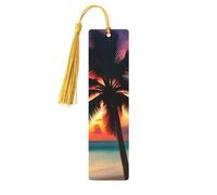 Tropical Beach Palm Tree Sunsetwooden Bookmarks Set for Reading, 5 Pc Thoughtful Cute Book Mark Clips Lovers Gifts