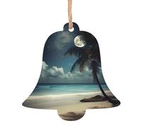 Tropical Beach Palm Tree With Full Moon Christmas Wooden Pendant, Stylish And Cute In Design, A Foil For The Festive Atmosphere