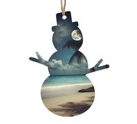 Tropical Beach Palm Tree With Full Moon Christmas Wooden Pendant, Stylish And Cute In Design, A Foil For The Festive Atmosphere
