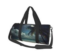 Tropical Beach Palm Tree with Full Moon Printed Sports Gym Bag with Wet Pocket & Shoes Compartment, Travel Duffel Bag for Men Women
