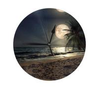 Tropical Beach Palm Tree With Full Moon Starry Night Elegant Round Wall Clock-Fashionable Round Clock Design Of Modern Home