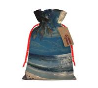 Tropical Beach Palm Tree With Full Moon Starry Night Printed Christmas Drawstring Gift Bags-Xmas Wrapping Bags,Candy Bag,For Holiday Party Decorations,Wedding Party Supplies S Red Christmas Ribbon